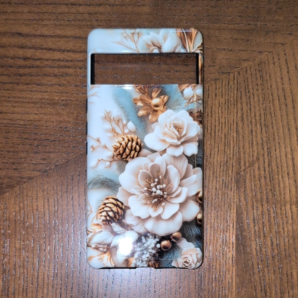 Floral Design Phone Case - Cream and Brown